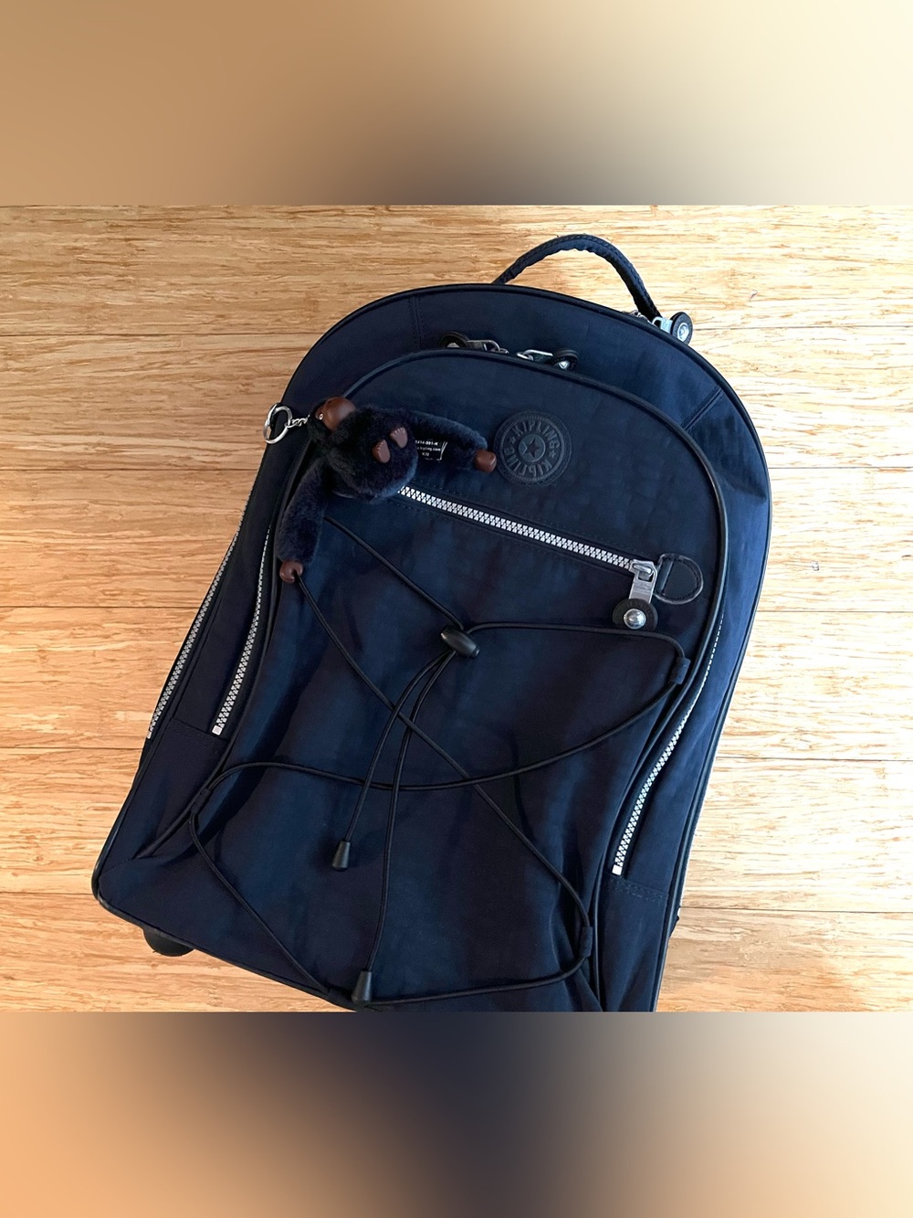 Kipling Navy Backpack with Monkey Charm and Front Bungee